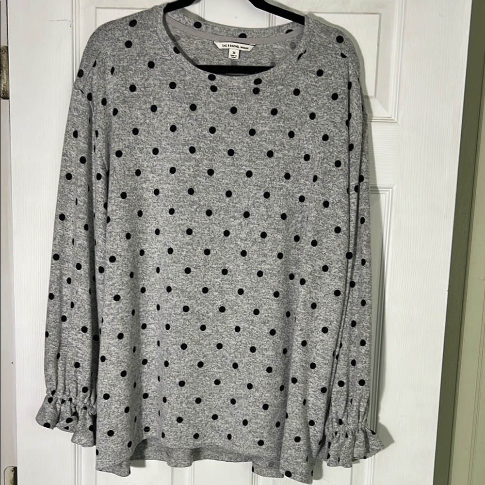 Zac & Rachel Gray Polka Dot Long Sleeve Blouse